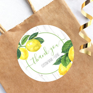 Sticker Rond Merci citrons aquarelle de pays sur bois rustique