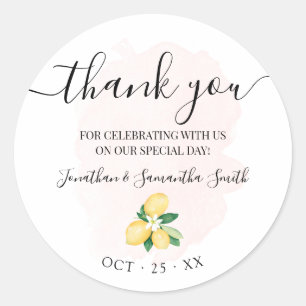 Sticker Rond Merci citrons Mariage rose