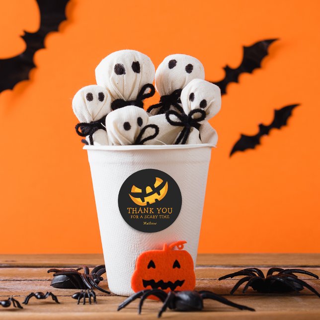 Sticker Rond Merci Citrouille effrayant (Scary Pumpkin Face Thank You Classic Round Sticker)