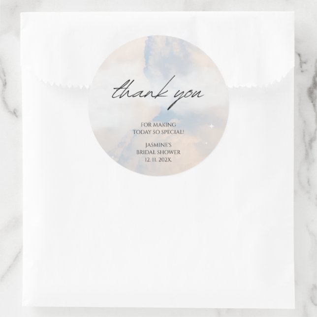 Sticker Rond Merci Cloud 9 Pastel Dégradé Baby Shower Fille (Sac)