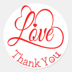 Sticker Rond Merci Cœur de Mariage Rouge et Blanc