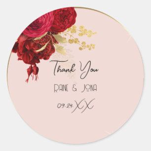Sticker Rond Merci Coeur Douce nuptiale16e Rose de couronne d'o