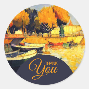 Sticker Rond Merci Colorful Island Boat Peinture
