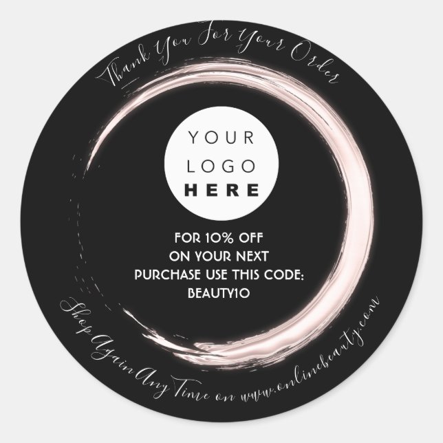 Sticker Rond Merci Commande Logo Personnalisé Nom Remise Noir (Devant)