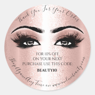 Sticker Rond Merci Commande Logo Réduction Rose Lash Brown yeux