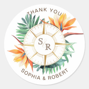 Sticker Rond Merci Compass mariage Destination Passport