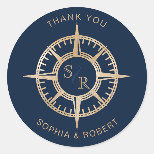 Sticker Rond Merci Compass mariage Destination Passport (Devant)