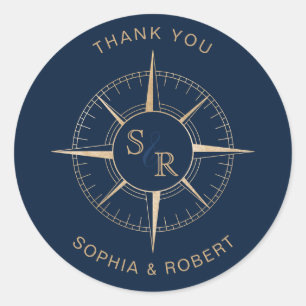 Sticker Rond Merci Compass mariage Destination Passport