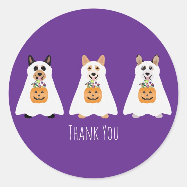 Sticker Rond Merci Corgi Chiens fantômes Halloween (Devant)
