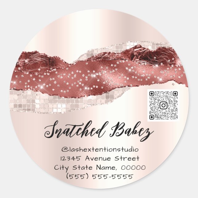 Sticker Rond Merci Cosmétique Logo QR Code Rose Bourgogne (Devant)