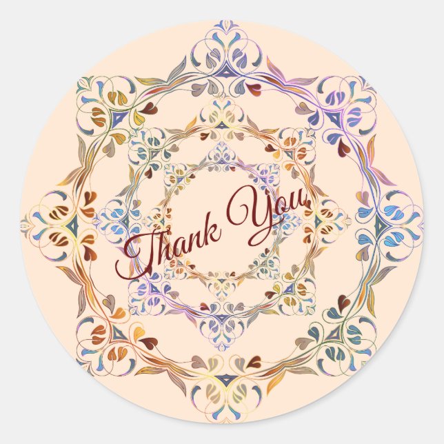 Sticker Rond MERCI Couleurs arc-en-ciel Feuilles Vignes (Devant)