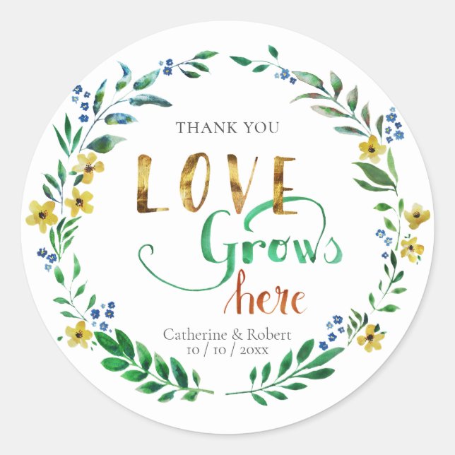 Sticker Rond Merci Couronne Florale Aquarelle (Devant)