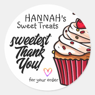 Sticker Rond Merci Cupcake de velours rouge pour votre commande