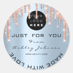 Sticker Rond Merci Custom Logo Rose Drives With Love Smoky Blue
