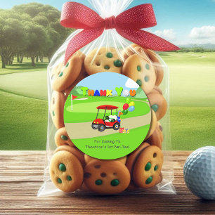 Sticker Rond Merci Cute 1er anniversaire Red Golf Cart Boy's