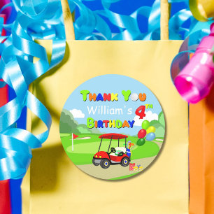 Sticker Rond Merci Cute 4ème Anniversaire Chariot de Golf Rouge