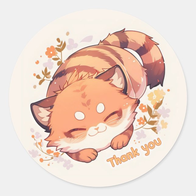 Sticker Rond Merci Cute Cat Anime (Devant)