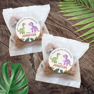 Sticker Rond Merci Cute Dinosaur fête d'anniversaire