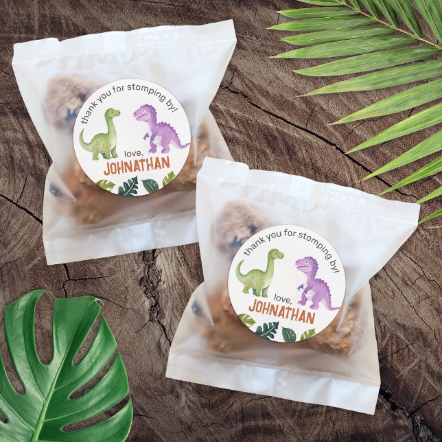 Sticker Rond Merci Cute Dinosaur fête d'anniversaire (Thank You Cute Dinosaur Birthday Party Classic Round Sticker)