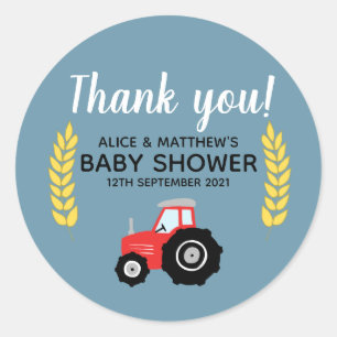 Sticker Rond Merci Cute Farm Animaux Baby shower tracteur