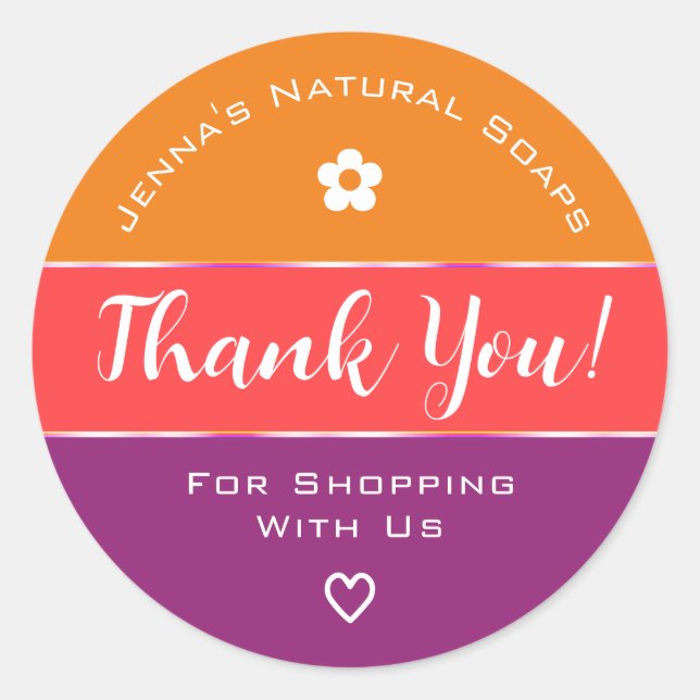 Sticker Rond Merci Cute Rainbow Candy Couleurs orange violet (Devant)