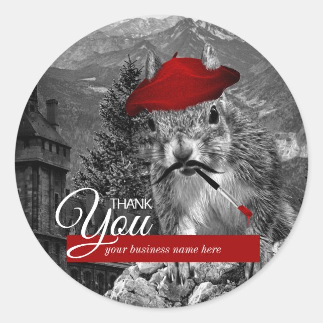 Sticker Rond Merci d'affaires amusant Artiste d'écureuil (Devant)