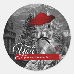 Sticker Rond Merci d'affaires amusant Artiste d'écureuil