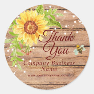 Sticker Rond Merci d'affaires de tournesol jaune rustique