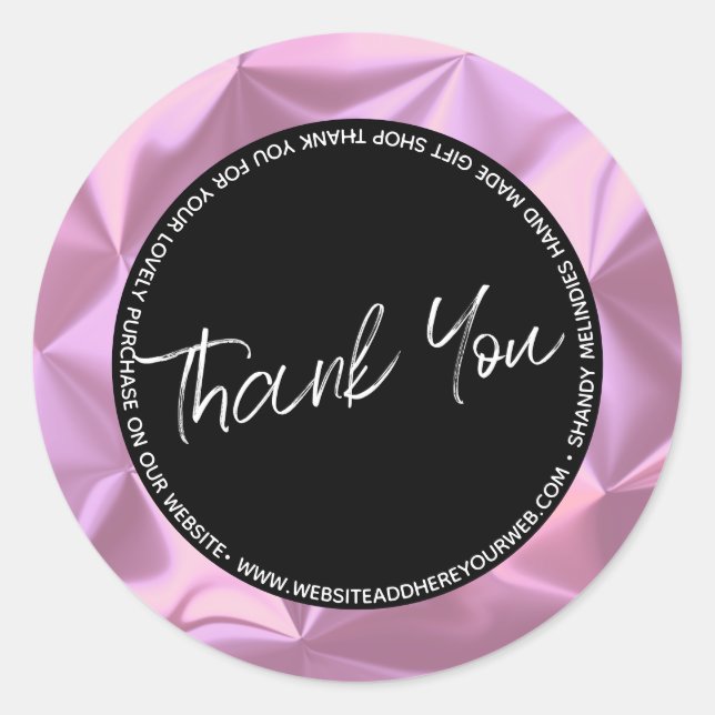 Sticker Rond Merci d'affaires écriture métallique rose   (Devant)