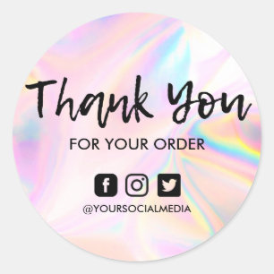 Sticker Rond Merci d'affaires holographique rose Faux