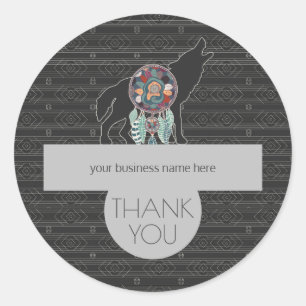 Sticker Rond Merci d'affaires Loup tribal Charcoal Grey