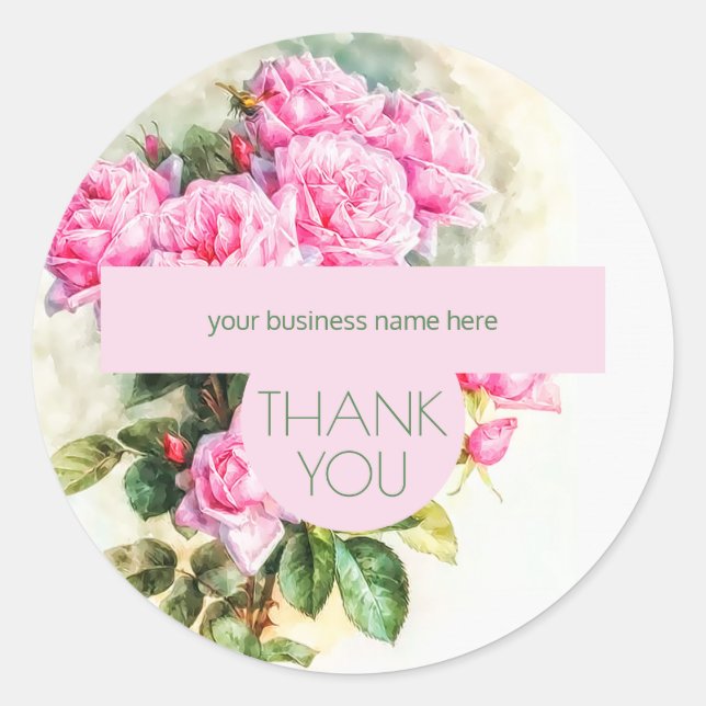 Sticker Rond Merci d'affaires Roses roses roses Vintages (Devant)