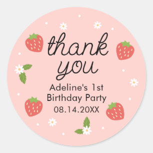 Sticker Rond Merci d'anniversaire aux fraises