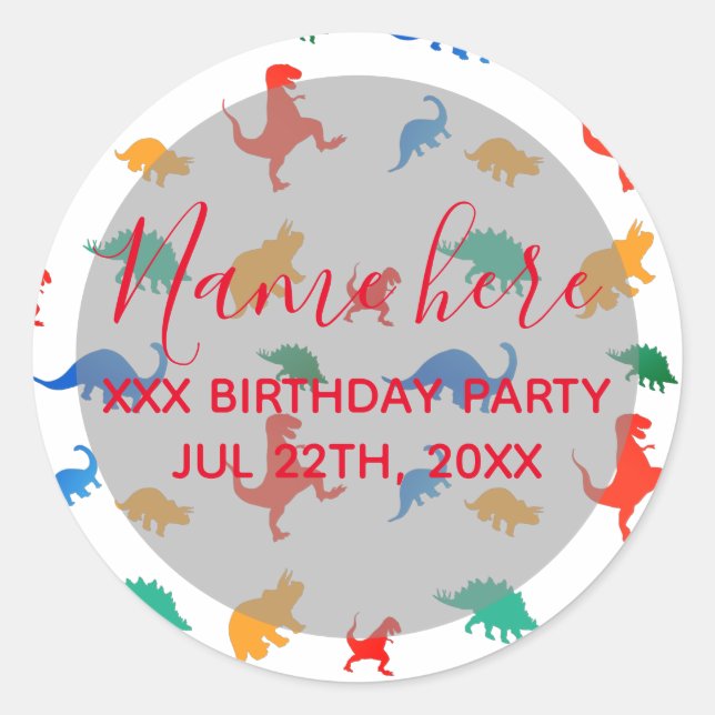 Sticker Rond Merci d'anniversaire de Dinosaur (Devant)