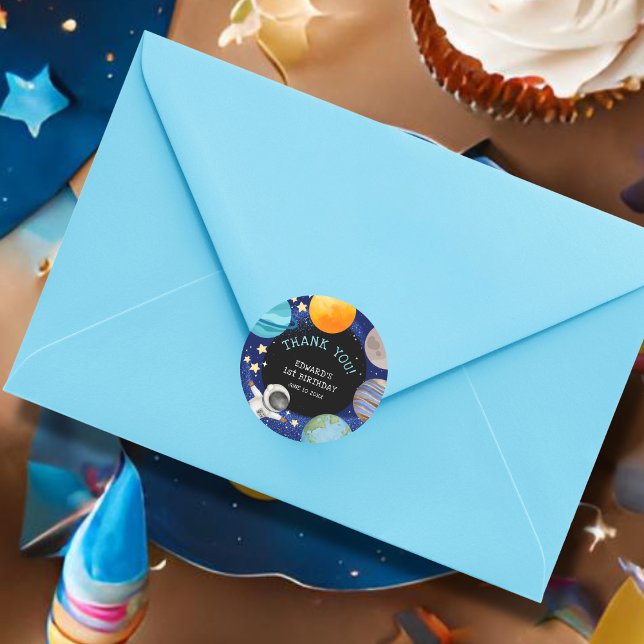 Sticker Rond Merci d'anniversaire de l'espace extra-atmosphériq (Créateur téléchargé)