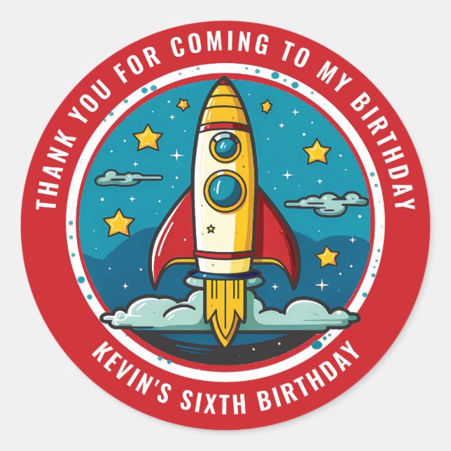 Sticker Rond Merci d'anniversaire de Rocketship (Devant)