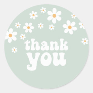 Sticker Rond Merci d'anniversaire floral Retro Daisy Favor
