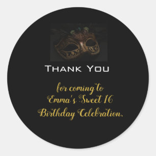 Sticker Rond Merci d'anniversaire Masquerade Black Gold