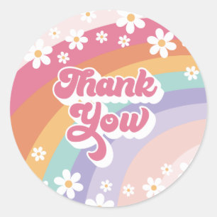 Sticker Rond Merci d'anniversaire Retro Rainbow