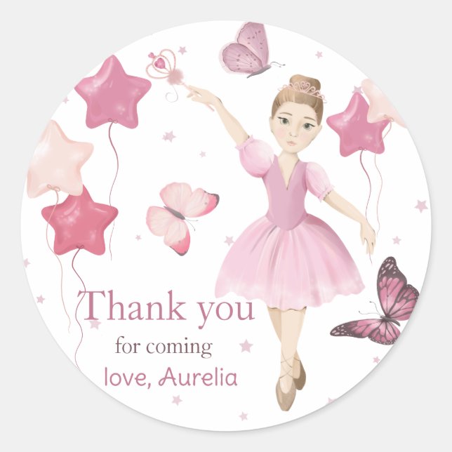 Sticker Rond Merci d'anniversaire rose Ballerina (Devant)