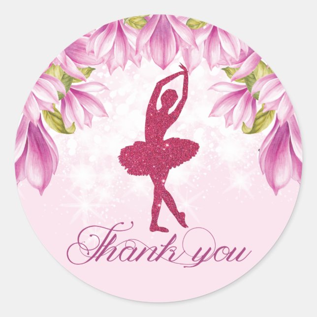 Sticker Rond Merci d'anniversaire rose Ballerina (Devant)