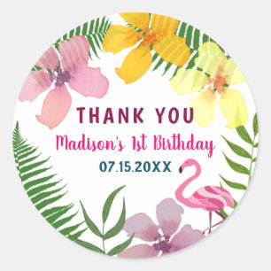 Sticker Rond Merci d'anniversaire rose floral