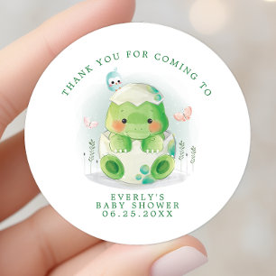 Sticker Rond Merci d'aquarelle de l'oeuf Dinosaur Baby shower