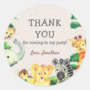 Sticker Rond Merci d'aquarelle des animaux sauvages