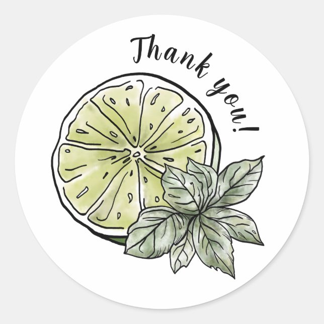 Sticker Rond Merci d'aquarelle d'été Citrus moderne (Devant)