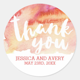 Sticker Rond Merci D'Aquarelle Romance Chaud