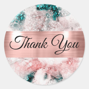 Sticker Rond Merci d'aquarelle rose Turquoise