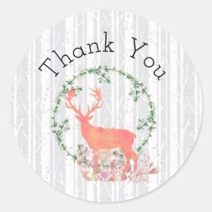 Sticker Rond Merci d'aquarelle Russe Reindeer Boho