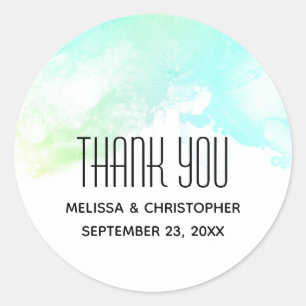 Sticker Rond Merci d'aquarelle vert et bleu Abstrait moderne