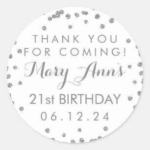Sticker Rond Merci d'argent 21e anniversaire Confetti Blanc
